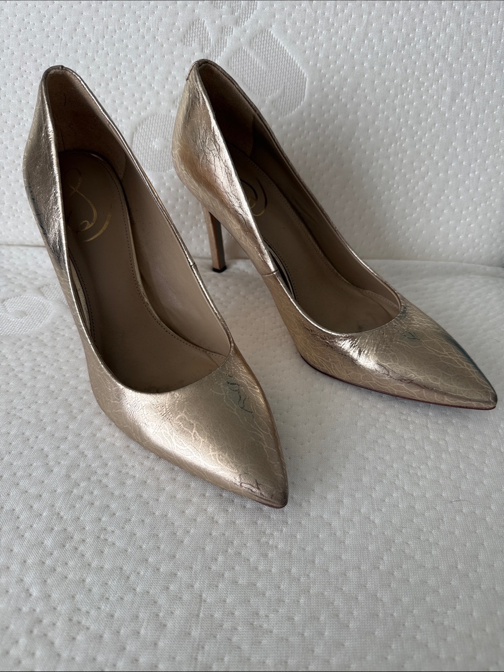 Sam Edelman Metallic Gold Pointed Toe Stiletto Pumps